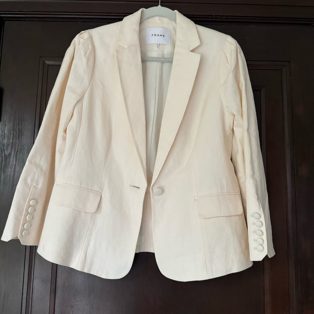 Frame Ivory Linen/Cotton Blazer, Size 8